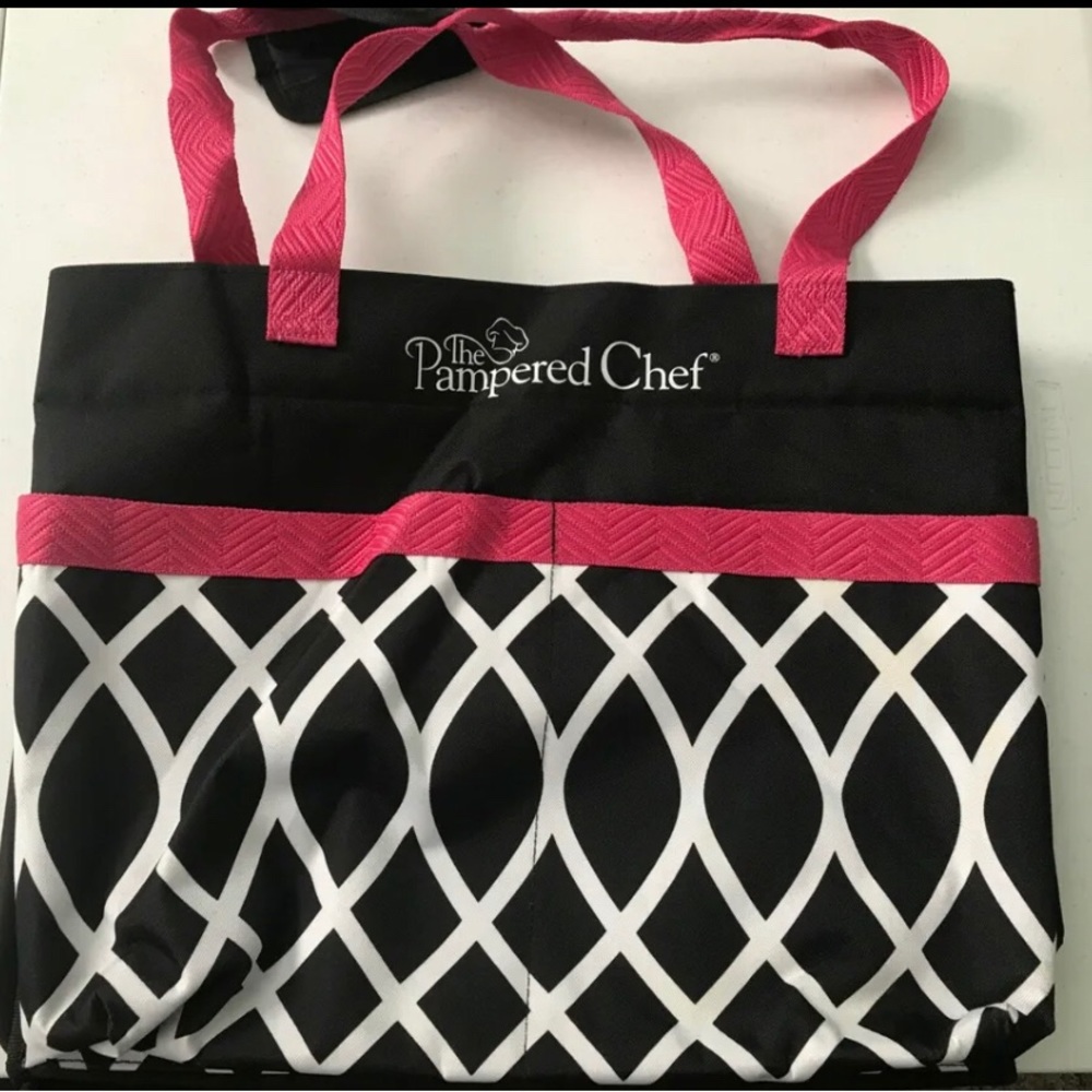 Pampered Chef XL Heavy Duty Consultant Divided Pink, White & Black Tote Bag